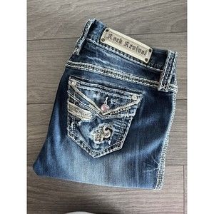 Rock Revival Women's Lyon Easy Boot Denim Jeans Rhinestones Size 28